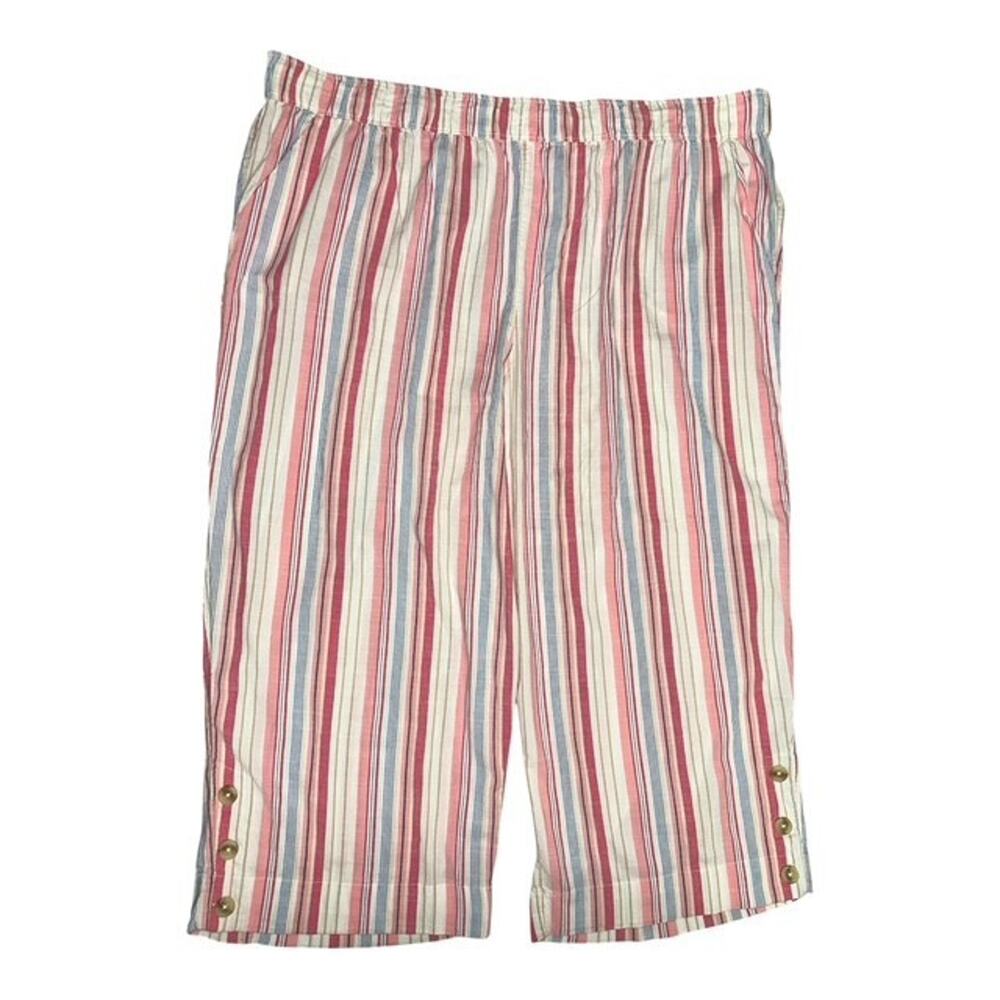 Croft & Barrow Crop Pants Plus 3X Pink Striped Wide Leg Straight Mid-Rise Pocket - Picture 2 of 6